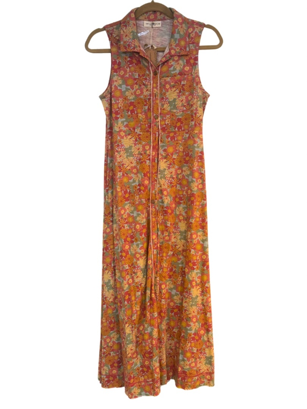 NATURAL LIFE Sleeveless Floral Maxi Dress in Orange and Green